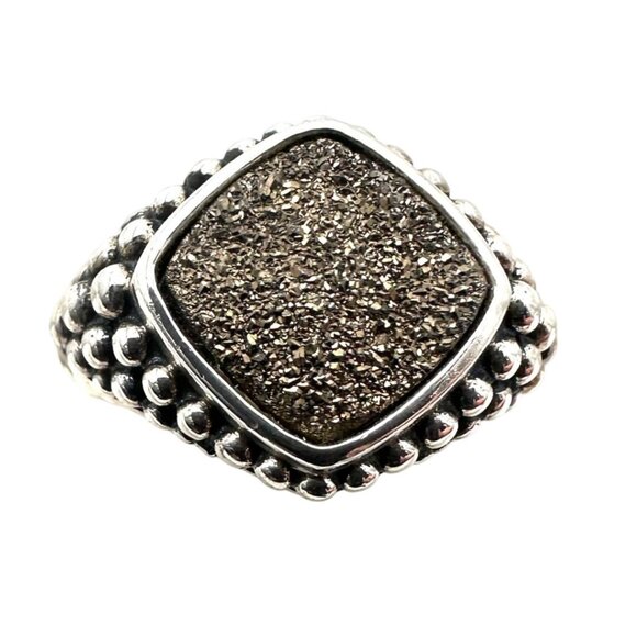 Michael Dawkins Ring Sterling Silver Druzy Quartz Caviar Design Size 9 - Picture 1 of 4